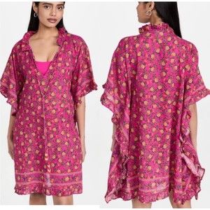Farm Rio Women’s fruit dots coverup/Tunic  Hot Pink  fruit print Size Small